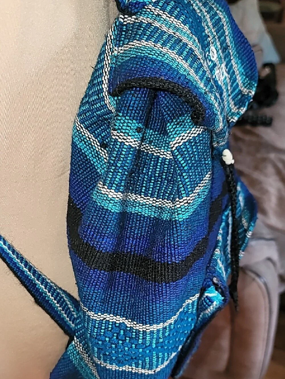 Blue Striped Woven Backpack 